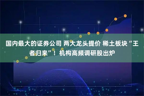 国内最大的证券公司 两大龙头提价 稀土板块“王者归来”！机构高频调研股出炉