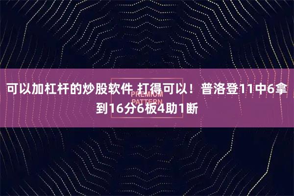 可以加杠杆的炒股软件 打得可以！普洛登11中6拿到16分6板4助1断